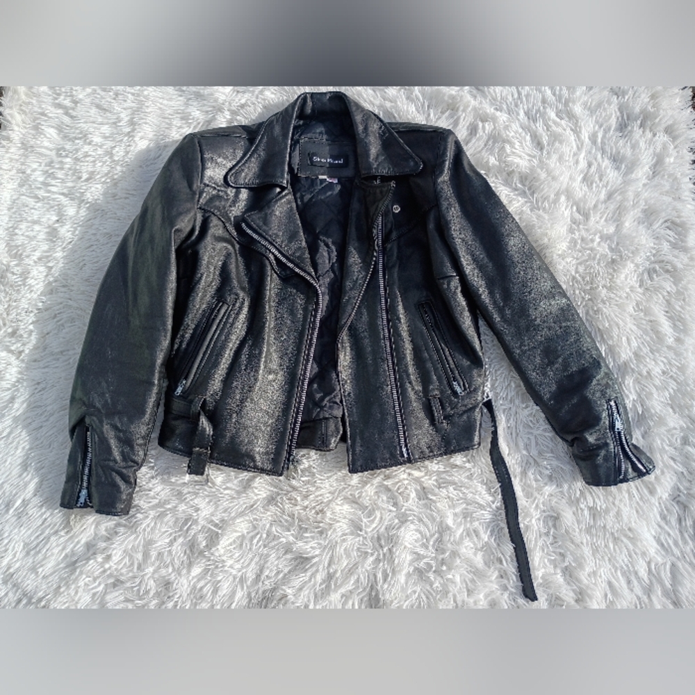Steer Brand Black Leather Moto Jacket Belted Zip Front Size 14 USA - Picture 2 of 15